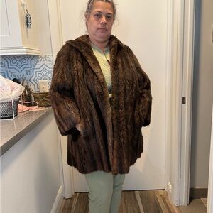 Classic Brown Faux Fur Hooded Coat - Women's